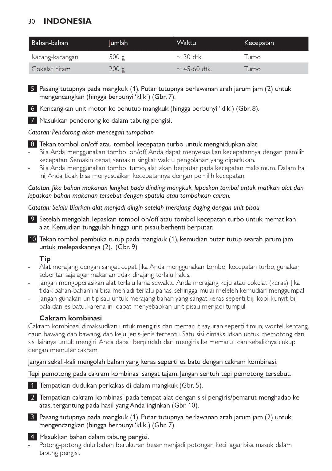 Philips HR1619 manual Tip, Cakram kombinasi 